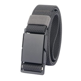 QAZSE Mens Stretch Belt Quick Release Magnetic Buckle Elastic Webbing Sport Work Golf Belts for Men 1.34inch Wide Dark Grey 49" Long
