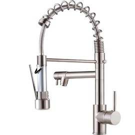 Homefy Brushed Nickel Kitchen Faucet with Sprayer - 2-Function Single Handle Pull Down Kitchen Faucet - Stainless Steel Spring Neck Faucet for Farmhouse, Bar, Hotel, Laundry, RV, Camper and More