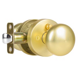 Newlaking Gold/Brass Door Knob, Privacy Door Knobs Interior with Push-Button, Vintage Door Knob with Lock for Bedroom and Bathroom, 1 Pack