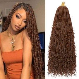 24 inch Boho Soft Locs Crochet Hair 8 Packs Boho Faux Locs Crochet Hair Pre-looped Goddess Locs Hair with Curly Ends Bohemian River Locs for Black Women (30#）