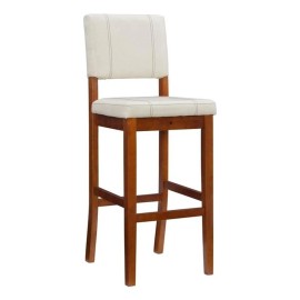 Atlin Designs 30.5" Faux Leather & Wood Bar Stool in Cream/Walnut