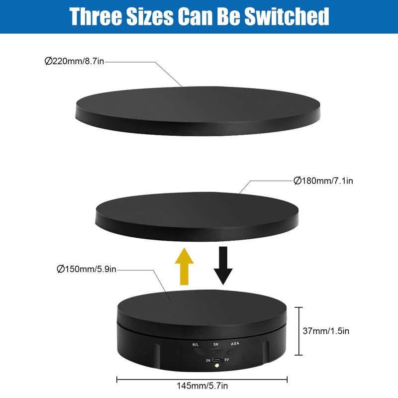 Motorized Rotating Display Stand, 3 Sizes 15 18 22cm Remote