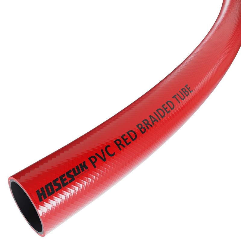 10mm (3/8") x 14mm (9/16") Red Braided PVC Flexible Hose