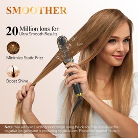 Hair Straightener Brush, Straightening Brush for Women with 200 Million ions, 5 Temp Settings, 30s Fast Heating & Dual Voltage, Anti-Scald & Auto-Shut Off, Quick Styling at Home, Black