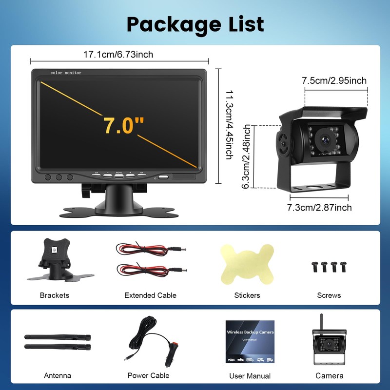 Hodozzy Wireless Backup Camera System Kit, 7" HD Rear View