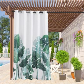 RYB HOME Patio Curtains Privacy Light Block Water Repellent Thermal Insulating Tropical Leaves Pattern for Sliding Glass Door Canopy Room Divider Entertaining Space, 2 Panels, W 70 x L 95 per Panel