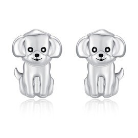 TANGPOET Bichon Frise Dog Earrings for Women Girls Sterling Silver Small Cartoon Dog Studs Puppy Jewellery for Dog Mom Pet Lovers Gifts on Mother's Day Christmas Valentines