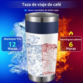 Termo Acero Inoxidable, Termos para Cafe de 20oz, Vasos de Acero Inoxidable con Tapa y Popote, para Trabajo, Viajes, Hogar, Regalos de Navidad (Azul)