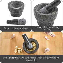 IMUSA Polished Granite Mortar and Pestle Set 375 Inch Compact Kitchen Tool