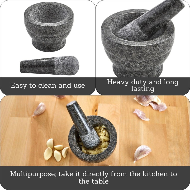 IMUSA Polished Granite Mortar and Pestle Set 375 Inch Compact