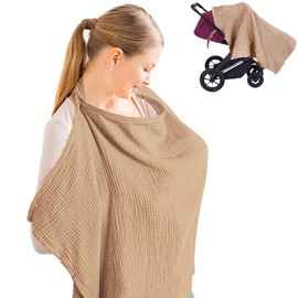 Nursing Apron Nursing Cover 1 Piece Nursing Cover - Soft Breathable Cotton Muslin - Multi-Purpose Cover (Khaki)