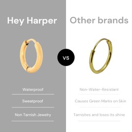 Hey Harper Tiny Huggie Hoop Earrings for Women - Dainty Round Minimalistic Small Hoop Earrings - 14k PVD Gold Coated Stainless Steel - Waterproof Jewelry for Everyday Wear