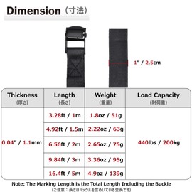 Azarxis Cargo Tightening Belt, Fastening Belt, 6.6 ft (2 m), 3.9 ft (5 m), Luggage Belt, Lashing Belt, Tightening, Transportation, Packing, Loading, Loading Machine, Cargo Collapse, Earthquake Disaster Countermeasure, Width 1.0 inches (25 mm)