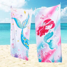 WERNNSAI Mermaid Kids Beach Towel - 30” x 60”Mermaid Sand Free Towels for Girls Quick Dry Swim Towel Beach Blanket Ultra Absorbent Light Beach Towels Travel Towel