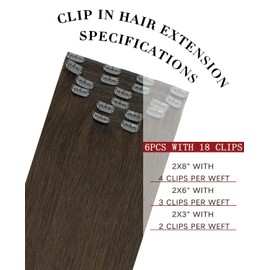 SAFIRENY Clip in Hair Extensions Human Hair,#4 medium dark brown,120g 18 Inch,Remy Human Hair Extensions Clip in for Women,Natural Hair 6pcs Per Set with 18 Clips(#4,18'')