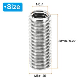 PATIKIL Thread Adapters Sleeve Reducing Nut, 20 Pcs M8x1.25 Male to M6x1 Female Repairing Insert Nut Screw Reducer Stainless Steel Fastener 20mm