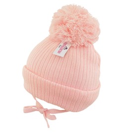 Faith & Sarah Kids Baby Boys Girls Pom Pom Bobble Beanie Hat - Knitted - Chin Tie - Fleece Lined, Pink, 12-18 Months