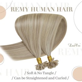 LaaVoo Real Hair Bondings Blonde Highlight Real Hair Extensions with Keratin Bondings Golden Blonde with Medium Blonde Bonding Extensions Real Hair U Tips Hot Fusion 1 g/Strand 50 g 35 cm #18/613