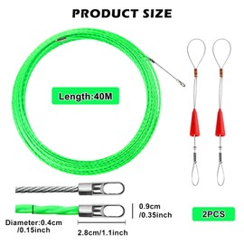 Vegena 40 m Cable Retraction Spring Retractable Spiral Cable Pulling Aid with 2 Guide Springs, Cable Pulling Aid Pull Wire for Empty Pipes Retracting Tape Diameter 4 mm for Cable Laying