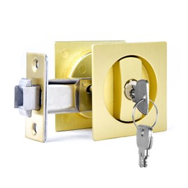 Dontay Keyed Pocket Door Lock,Flush Mount Recessed Knob,2-3/8 inch Backset,Square Bed Bath Hardware Fit Sliding Barn Interior Door Thickness 1-3/8 to 2-3/16 inch(Satin Brass,1)