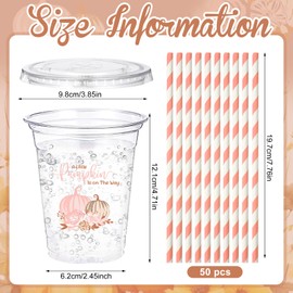 Yungyan 50 Pcs 16 oz pink Little Pumpkin Baby Shower Plastic Cups with Lids and Straws a Sweet Little Pumpkin Is on the Way Cups Disposable for Fall Thanksgiving Baby Shower Party Decoration Supplies