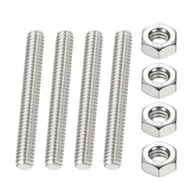 PATIKIL 1/4"-20 UNC Fully Threaded Rod, 1.97" Length 304 Stainless Steel Right Hand Long Thread Bar Studs with Nuts for Pipes Clamps Hangers U-Bolts 4Pcs