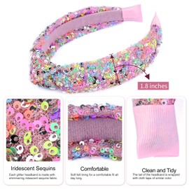 Gledola Sequin Headband Wide Knotted hair band Hairpiece for Kids Girl Women (Rainbow, Wide)