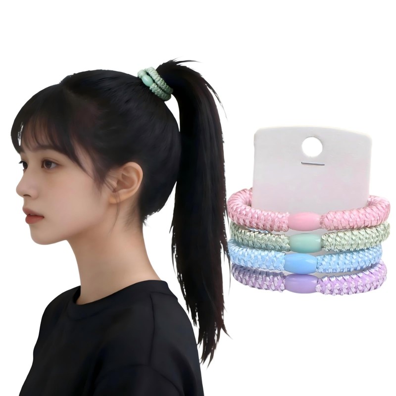 ヘアゴム 4個セット、編み込みデザイン、ビーズ付き、キッズ 、女の子 、ヘアゴム高弾力、レディース ガールズ ヘアアクセサリー (ピンク)pk
