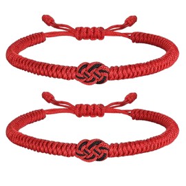 2PCS Lucky And Protection Bracelet,Red String Bracelet for Men Women,Hand Braided Rope Thread,Surfer Bracelet for Girl Son Teenage (red)