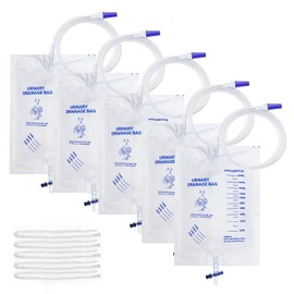 5 Pack 2000ml Urine Drainage Bag with 48" Kink Resistant Tube and Lanyard, Anti-Reflux Design, Leak-Proof, Soft PVC, Easy to Use for Home