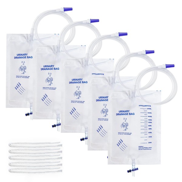 5 Pack 2000ml Urine Drainage Bag with 48" Kink Resistant
