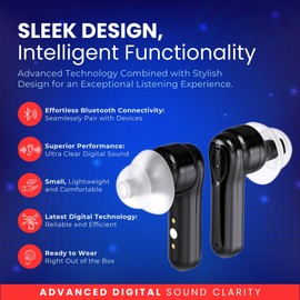 Premium Digital Hearing Aids for Seniors and Adults w/Noise Reduction, Lightweight In-Ear Bluetooth Hearing Amplifiers, Smart App Control, Rechargeable All-Day Battery Life Magnetic LCD Charging Case