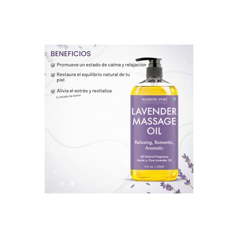 Majestic Aceite de masaje de lavanda pura, aromaterapia relajante, 8