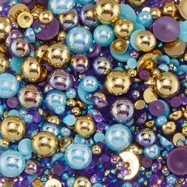 CRASPIRE Flatback Pearls and Rhinestones Set Gold Purple Blue 3mm-10mm Mixed Size Half Round Flat Back Resin Rhinestone Multi Color Bulk for Crafts Art Face Jewelry Nail Shoes Decoration Makeup