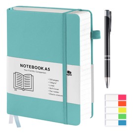 Agoer A5 Blaues Notizbuch, Hardcover-Notizbuch mit elastischem Verschluss, 100 gsm Durchgestrichenes Notizbuch mit 320 nummerierten Seiten, Bullet Journal mit Stift und Haftnotizen für Büro, Schule