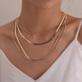 Bohemian Layered Choker Necklaces Multilayer Adjustable Layering Chain Gold Snake Shape Necklaces Set for Women Girls (One size, Gold)