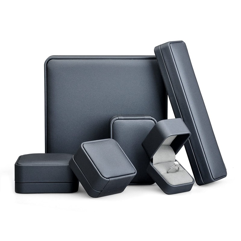 Woodten Proposal Ring Box, Blue Round Corner PU Leather Ring