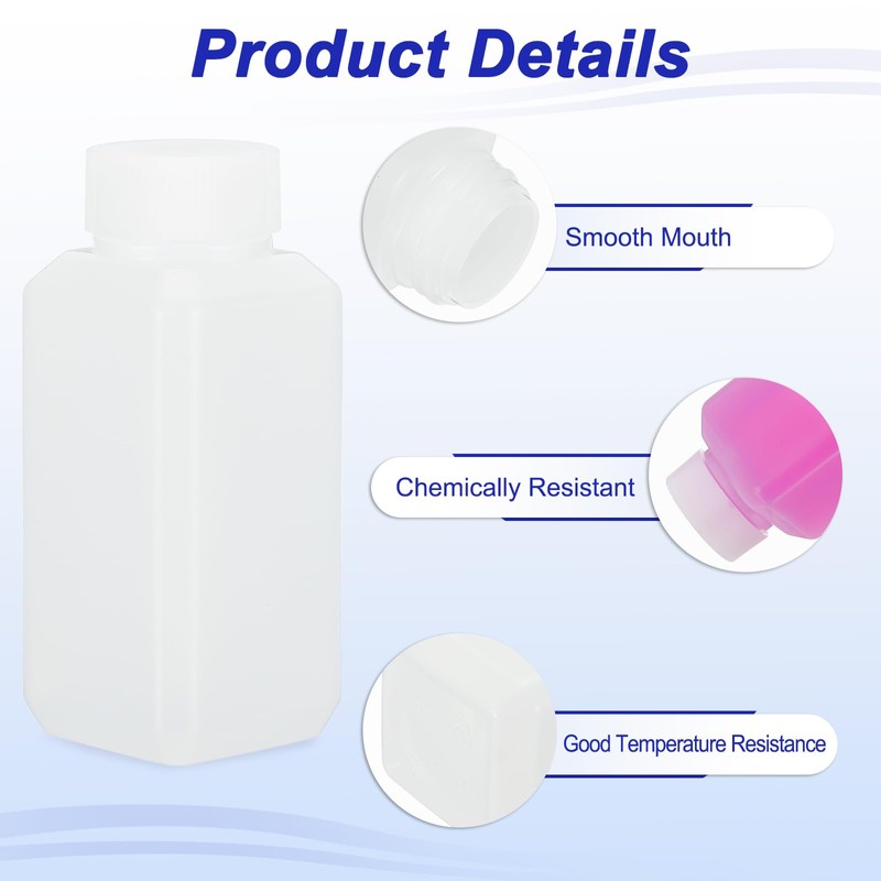 PATIKIL Reagent Bottles, 6 Pcs 100ml HDPE Narrow Mouth Square