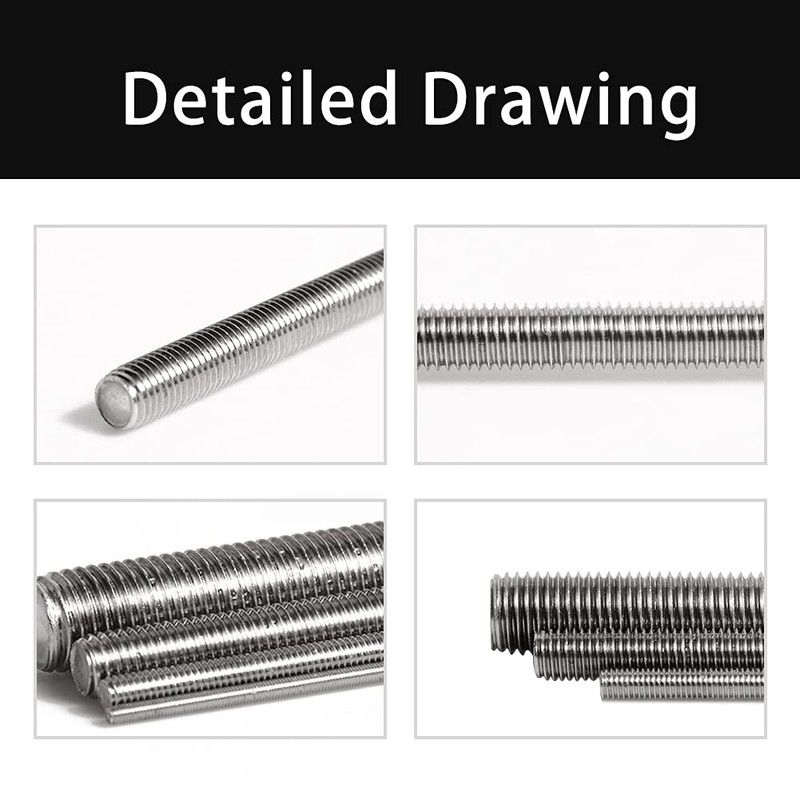 Feelers 304 Stainless Steel M6-1.0 Fully All Threaded Rod, Long