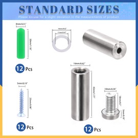 Glarks 12Pcs 16mm x 50mm Stainless Steel Standoff Screws, Sign Standoff Screws Wall Mount Glass Standoff Nails Wall Standoff Holder Advertising Screws for Acrylic Picture Frame (Silver)