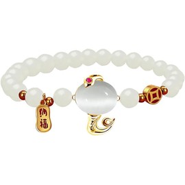 Q&D&S 2025 Chinese New Year Feng Shui Snake Bracelets For Women, Chinese Zodiac Opal Beaded Lucky Amulet Stretch Gift Jewelry, stretchable, Stone, Opal
