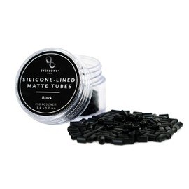 Everlong Hair - Tubos de silicona mate con forro de silicona | Microanillos profesionales de 4 capas con revestimiento de cobre y silicona para extensiones de cabello humano I-Tip Remy (250 piezas) (negro)
