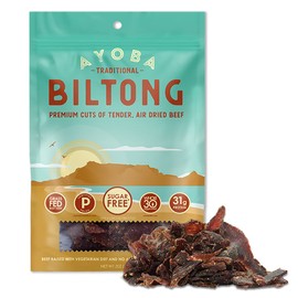 Ayoba Traditional Grass Fed Beef Biltong Slices (2 Ounce, Pack of 8) Keto Friendly Air-Dried Grass Fed Beef Paleo Snacks - Gluten Free, Whole 30 Approved, No Sugar, No Carb Meat Snacks