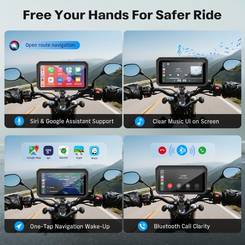WonVon 6.25 Inch Wireless Motorcycle Carplay GPS Navigation System with