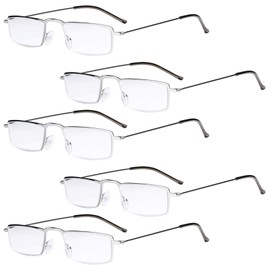 Eyekepper - Juego de 5 gafas de lectura con marco de acero inoxidable, estilo medio ojo, color plateado + 1,0
