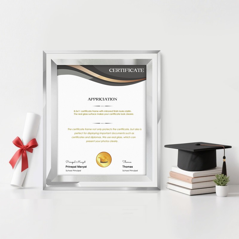 Fisnish 8.5x11 Certificate Frame, Glass Frames 8.5 by 11 for