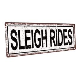 Homebody Accents Outdoor Sleigh Rides 6"x16" Metal Sign, Wall Décor for Seasonal and Holidays