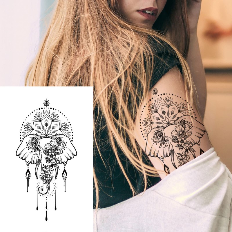 32Sheets Women Temporary Tattoo Sticker,Henna Feather Mandala Datura Flowers Temp