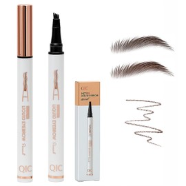 Pack of 2 Eyebrow Pencils, Water, with 4 Micro Fork Tips, Eyebrow Dyeing 3D Effect, Smudge-proof Eyebrow Colour, Hair Drawing, Eyebrow Pencil, Natural Defined (Dark Brown + Light Brown)