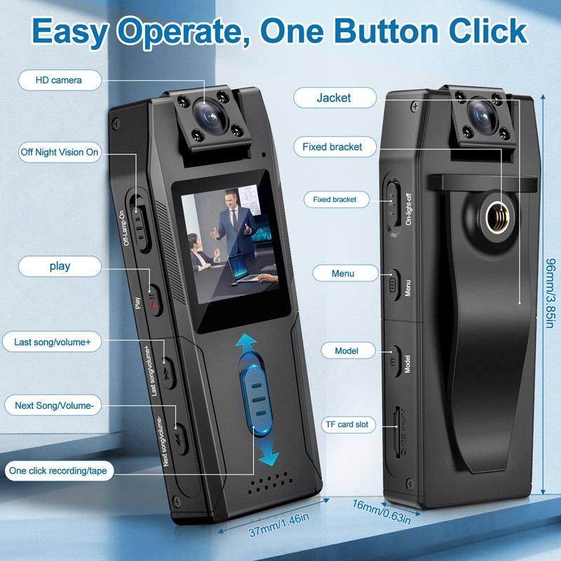 Mini Body Camera with Audio and Video, 128GB 1080P Personal